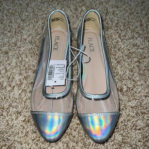 Girls Sz 1 The Children's Place Clear Silver Slippers Flats First Communion NWT